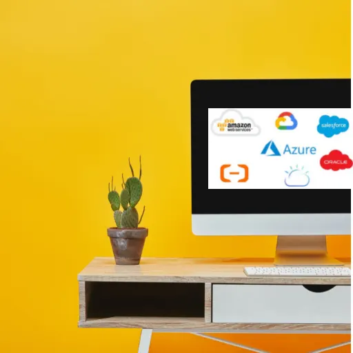 A computer showing a graph of cloud computing services