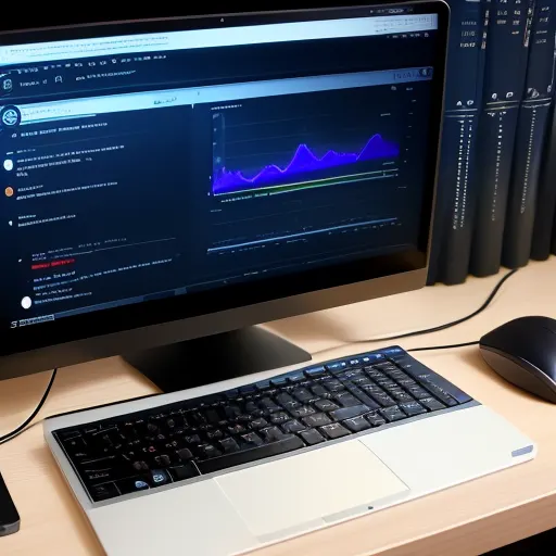 A computer with a screen showing a graph of artificial intelligence development